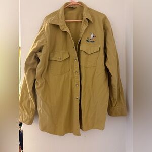 Vintage Tan Button-Up Jacket with embroidered duck, made in USA